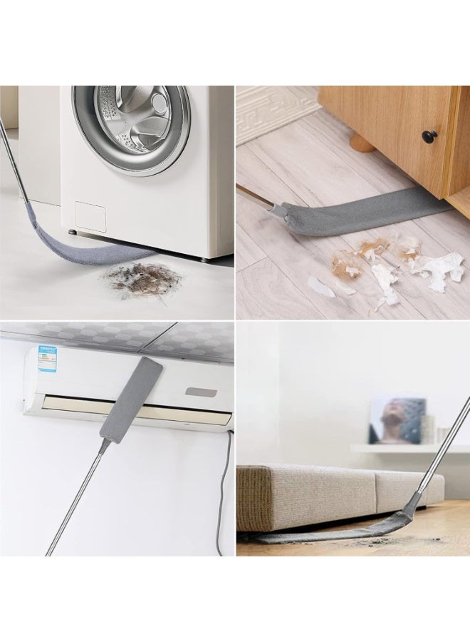 فرشاة تنظيف الغبار القابلة للسحب مع مقبض طويل (30 إلى 100 بوصة) ، أدوات التنظيف مع 3 قماش غبار الألياف الدقيقة ، غبار قابل للتوسع للتنظيف تحت ثلاجة أريكة أريكة سرير الأثاث - Image 3